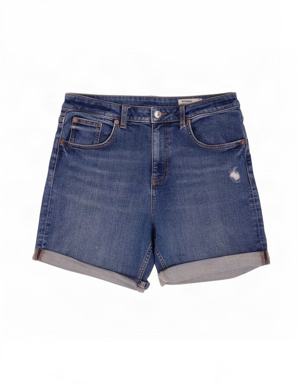 Marks & Spencer Womens Boyfriend Denim Shorts UK 12 Medium W30 Blue Cotton