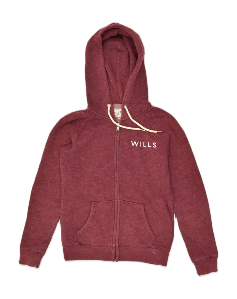 JACK WILLS Womens Zip Hoodie Sweater UK 10 Small Burgundy Cotton | Vintage Jack Wills | Thrift | Second-Hand Jack Wills | Used Clothing | Messina Hembry 