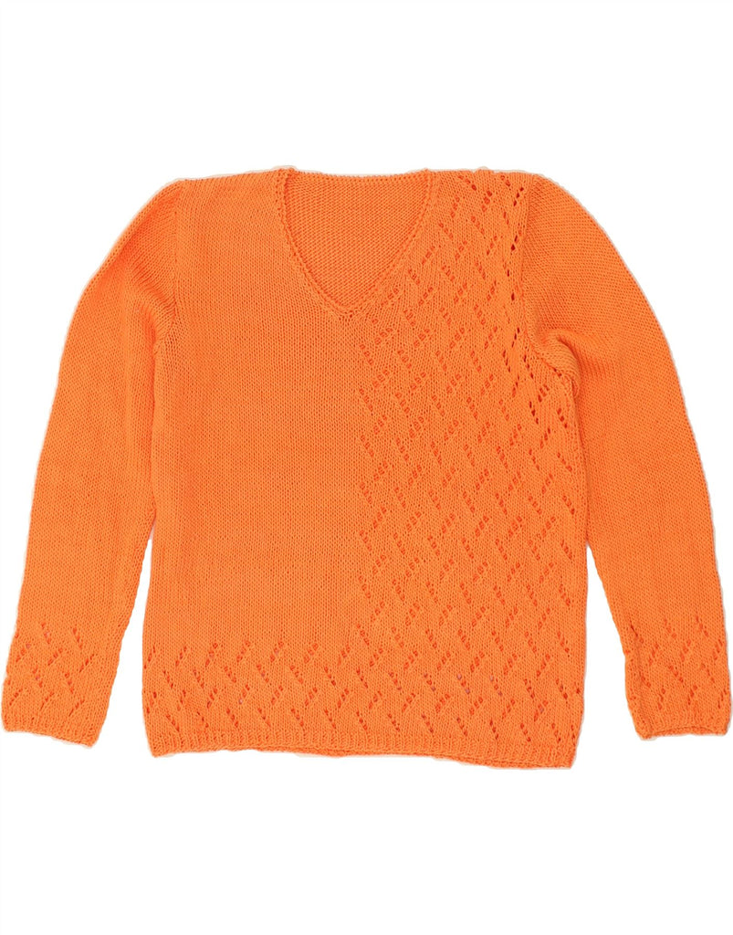 VINTAGE Womens V-Neck Jumper Sweater UK 14 Medium Orange | Vintage Vintage | Thrift | Second-Hand Vintage | Used Clothing | Messina Hembry 