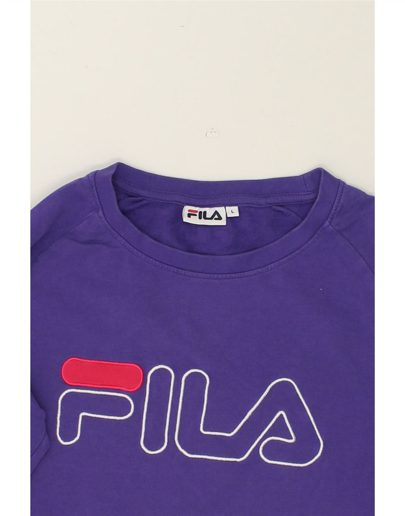 FILA Womens Graphic Sweatshirt Jumper UK 16 Large Purple Cotton | Vintage Fila | Thrift | Second-Hand Fila | Used Clothing | Messina Hembry 