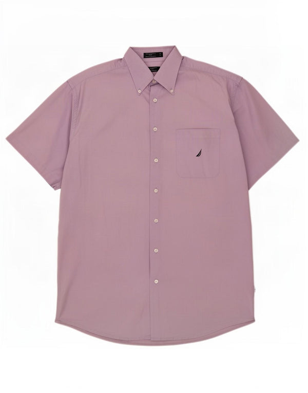 Nautica Mens Short Sleeve Shirt Size 16 Large Purple Cotton