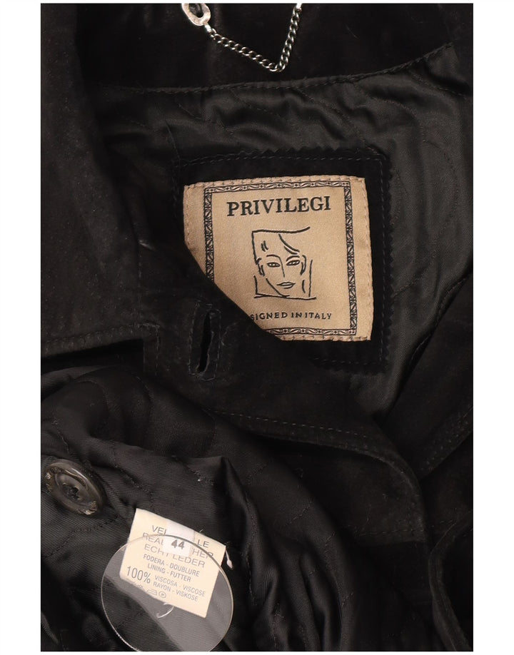 Privilegi Womens Suede Jacket IT 44 Medium Black Leather