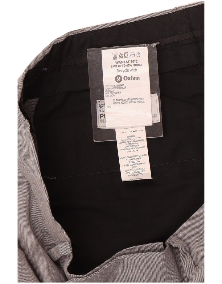 Marks & Spencer Mens Straight Suit Trousers W34 L26 Grey Wool