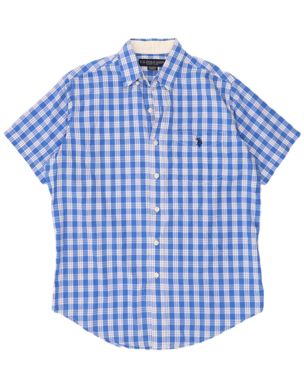 U.S. Polo Assn. Mens Short Sleeve Shirt Small Blue Plaid Cotton