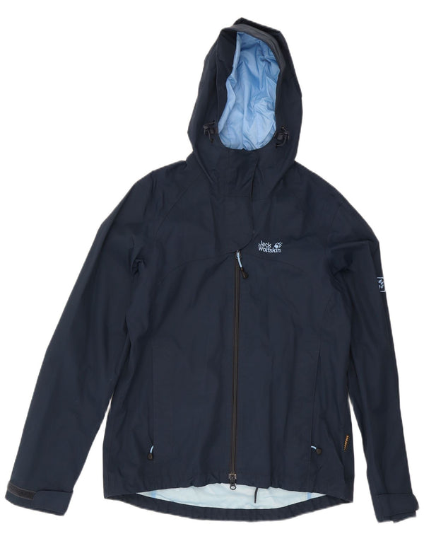 Jack Wolfskin Womens Hooded Rain Jacket UK 12/14 Medium Navy Blue Polyamide
