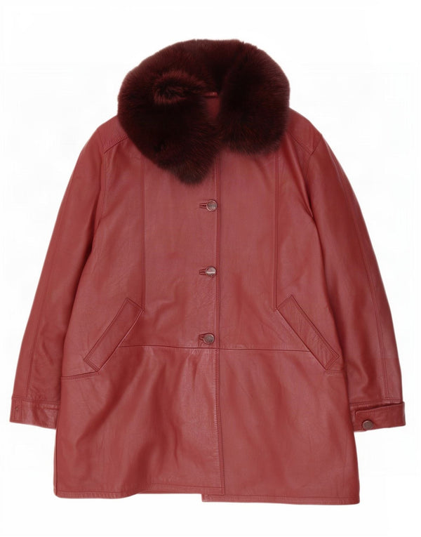 Vintage Womens Loose Fit Leather Coat IT 48 XL Burgundy Colourblock