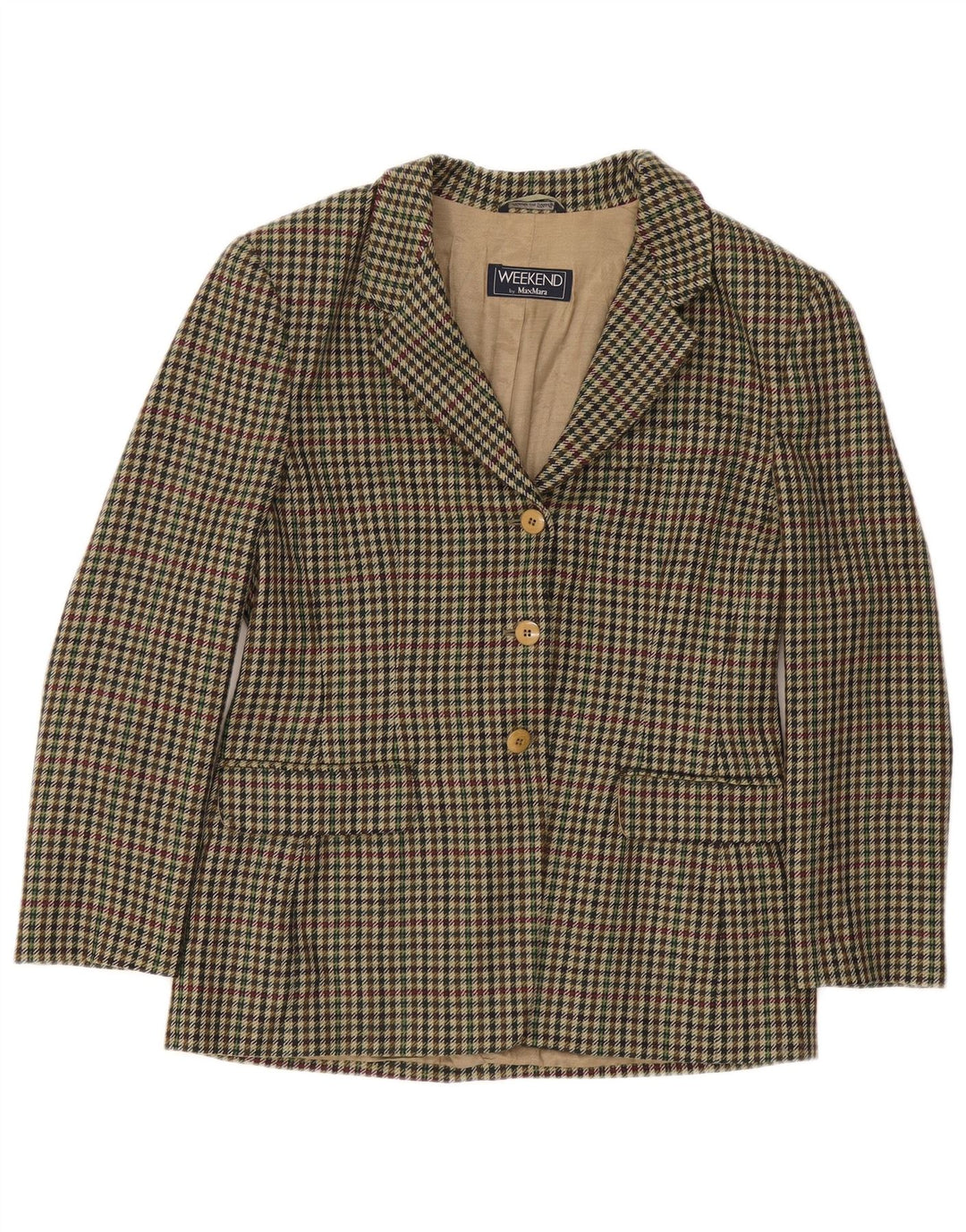 Max Mara Womens Weekend Blazer Jacket UK 16 Large Green Houndstooth