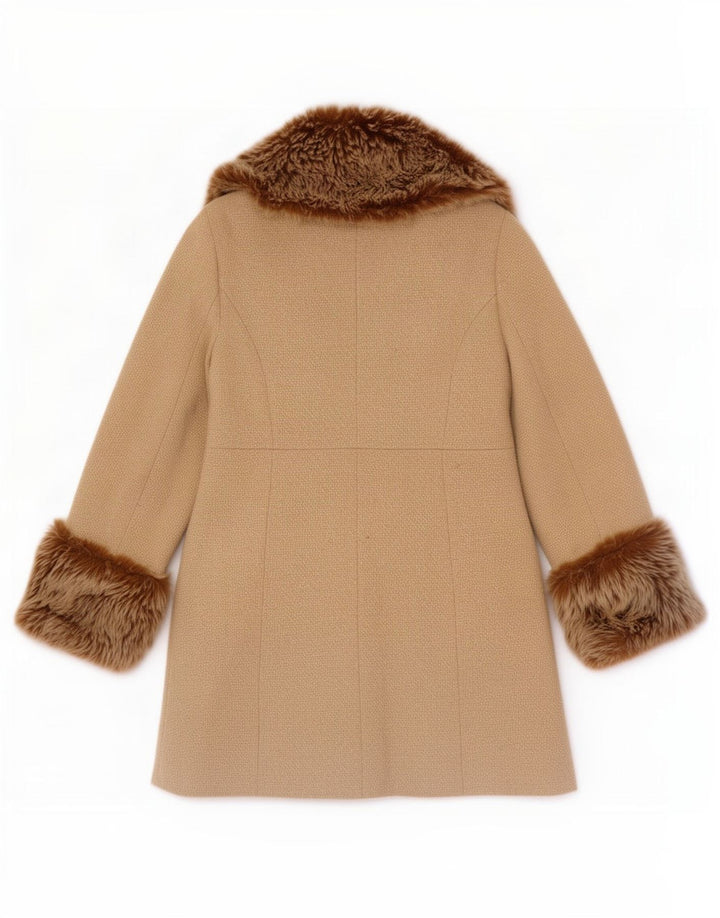Topshop Womens Overcoat UK 12 Medium Beige Colourblock Polyester