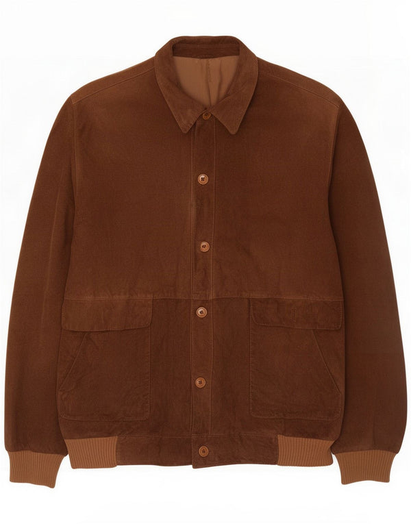 Vintage Mens Suede Bomber Jacket UK 40 Large Brown Leather