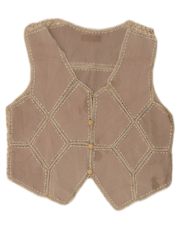 VINTAGE Womens Waistcoat UK 16 Large Beige Patchwork Vintage Vintage and Second-Hand Vintage from Messina Hembry 