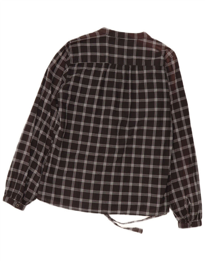 Gant Womens Ruffle Front Long Sleeve Blouse Top UK 16 Large Black Check