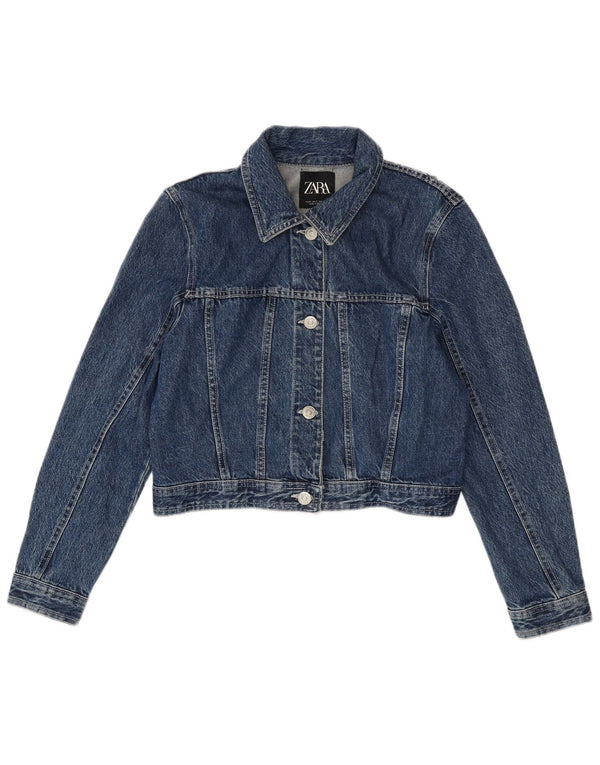 Zara Womens Crop Denim Jacket UK 10 Small Blue Cotton
