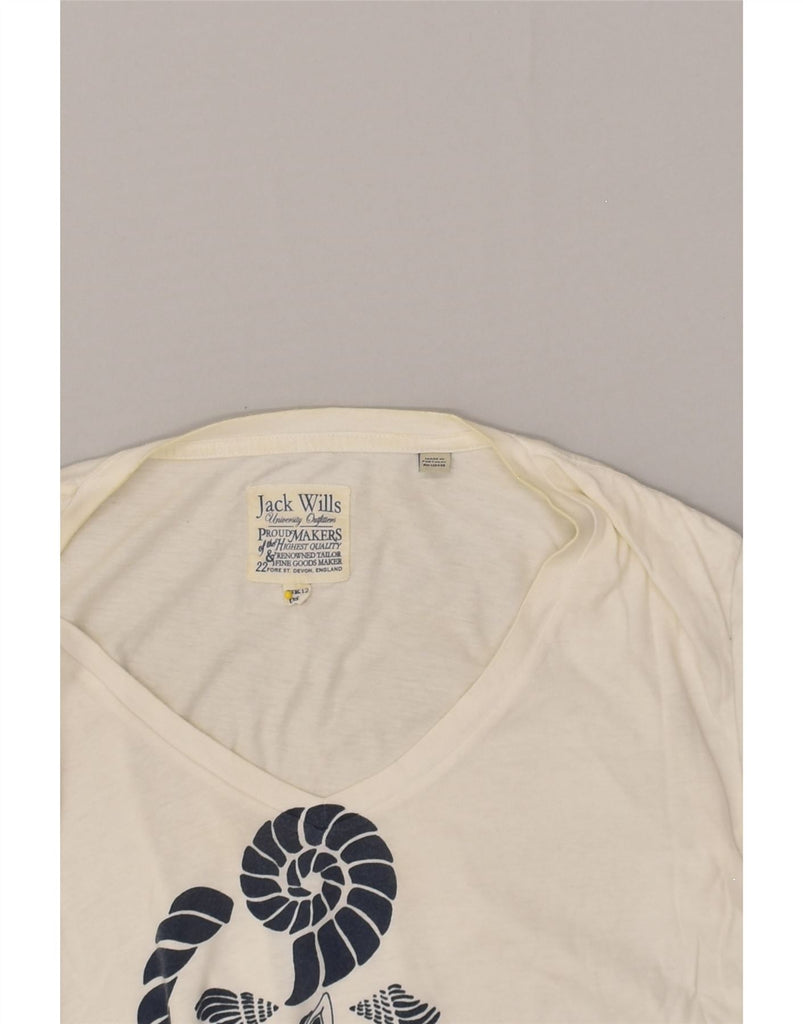 JACK WILLS Womens Graphic T-Shirt Top UK 12 Medium White Cotton | Vintage Jack Wills | Thrift | Second-Hand Jack Wills | Used Clothing | Messina Hembry 