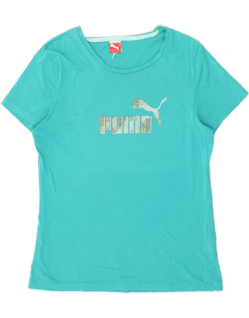 PUMA Womens Graphic T-Shirt Top UK 14 Medium Turquoise Cotton Vintage Puma and Second-Hand Puma from Messina Hembry 