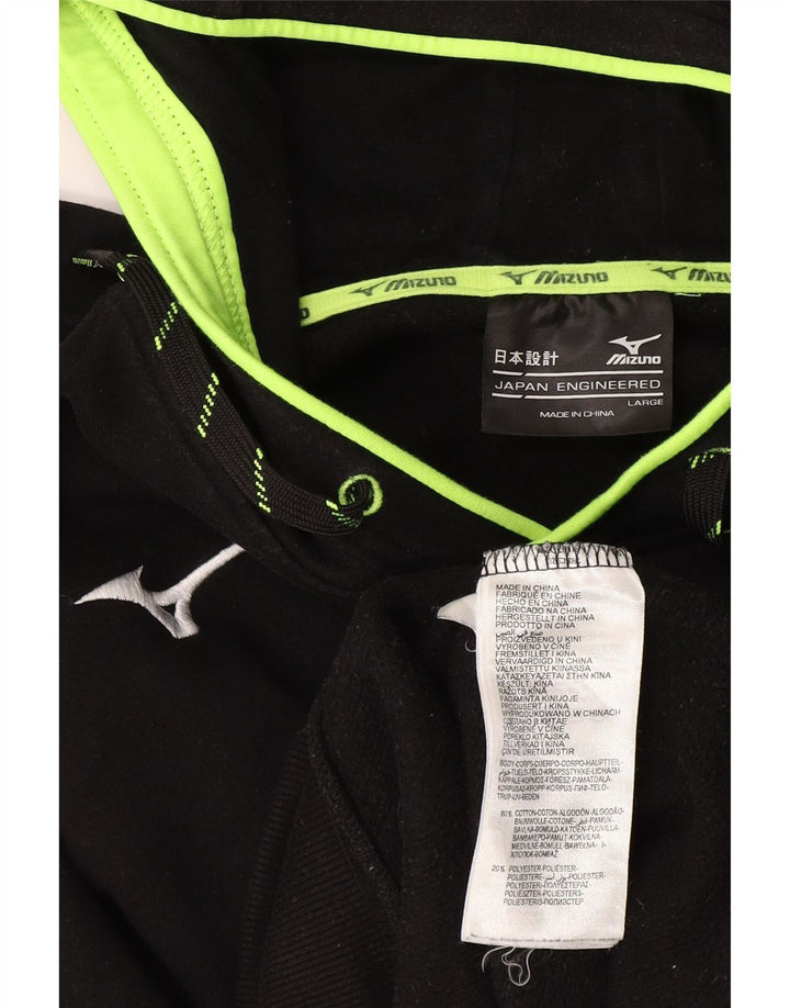 Mizuno Mens Graphic Hoodie Jumper Large Black Cotton