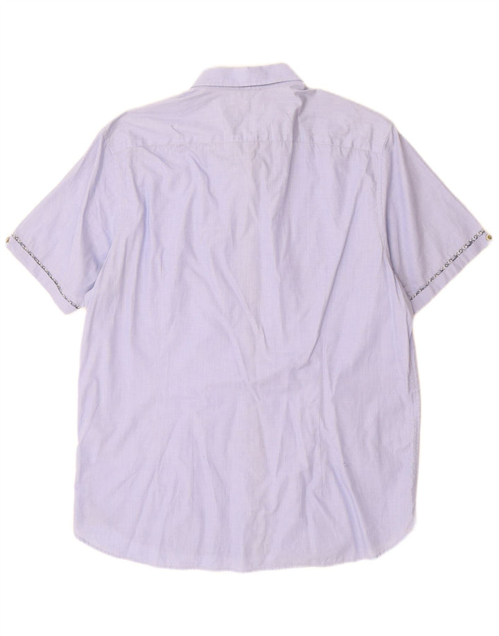 Ted Baker Mens Short Sleeve Shirt Size 5 XL Blue Cotton