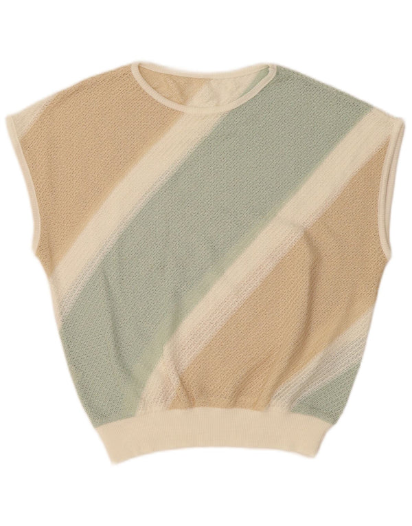 VINTAGE Womens Vest Tank Top UK 16 Large Beige Striped