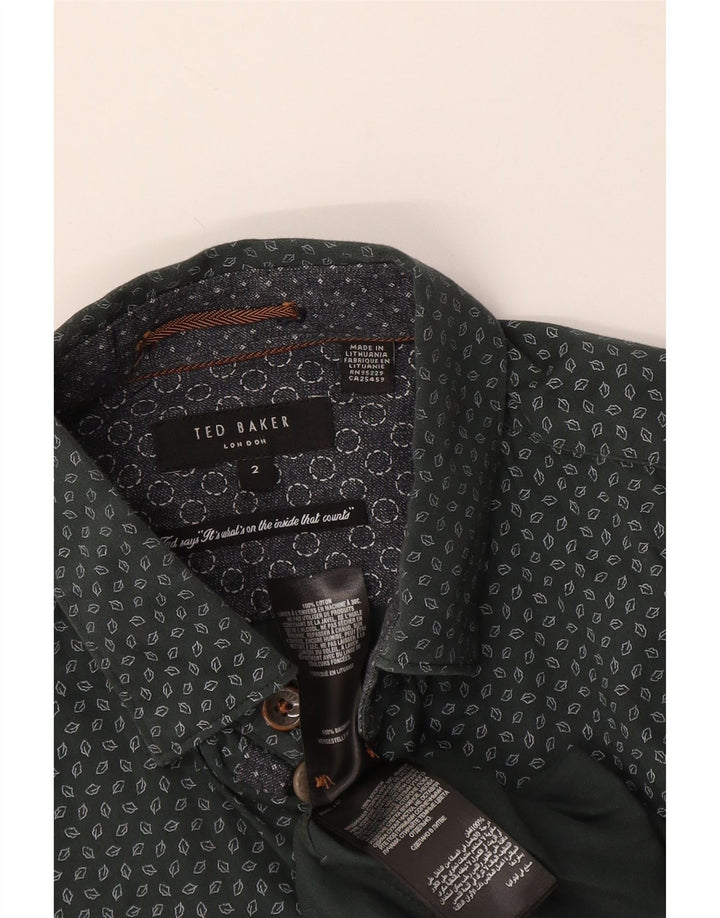 Ted Baker Mens Shirt Size 2 Small Green Geometric Cotton