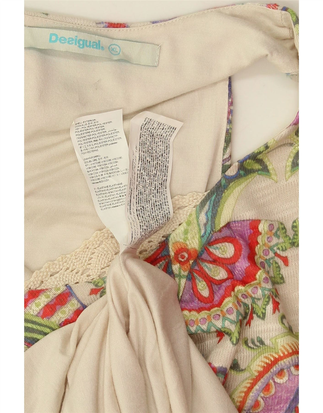 Desigual Womens Sleeveless Shift Dress UK 18 XL Beige Paisley Polyester