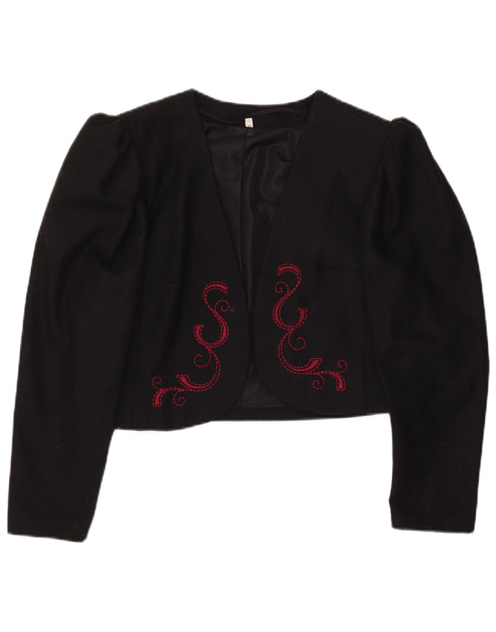 Vintage Womens Crop Blazer Jacket EU 40 Medium Black Polyester