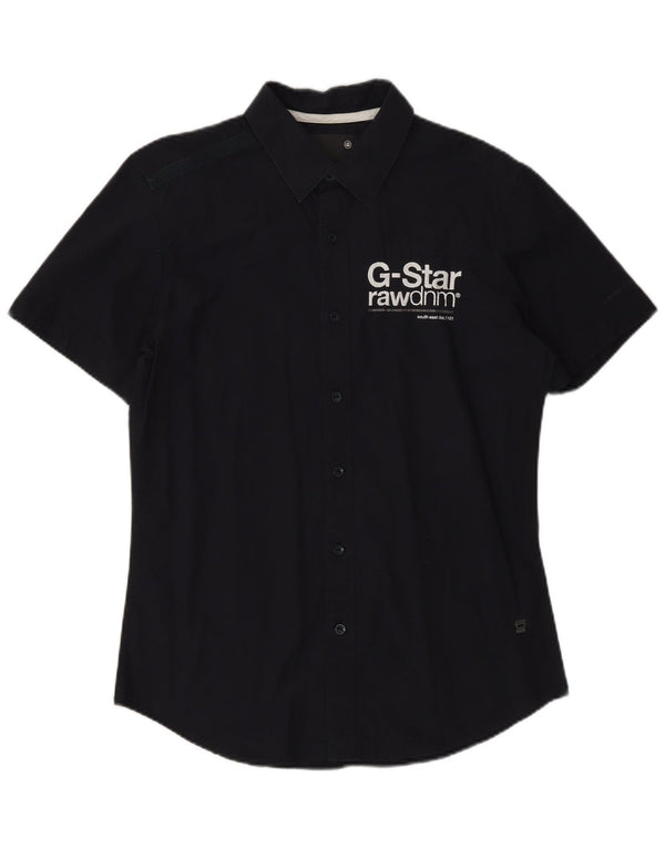 G-Star Mens Short Sleeve Shirt Medium Navy Blue Cotton