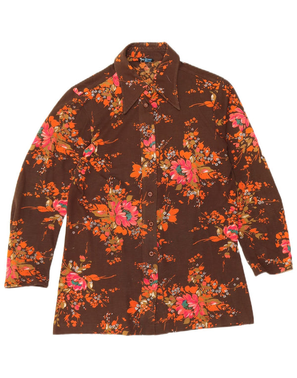 VINTAGE Womens Shirt UK 10 Small Brown Floral