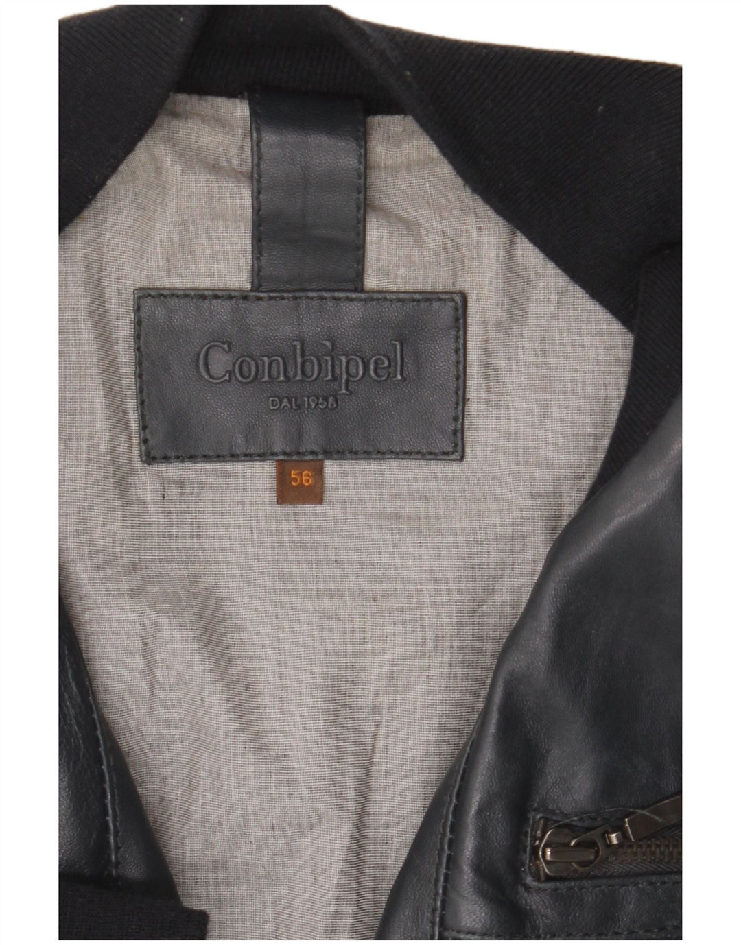 Conbipel Mens Bomber Leather Jacket IT 56 2XL Navy Blue