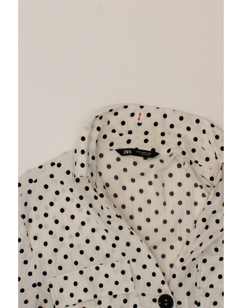 ZARA Womens Longline 3/4 Sleeve Shirt UK 14 Medium White Polka Dot Vintage Zara and Second-Hand Zara from Messina Hembry 