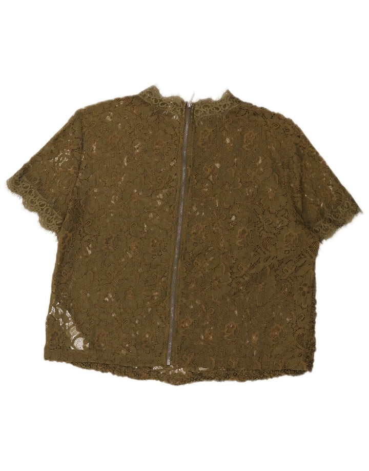 Zara Womens Trafaluc Crop Blouse Top UK 16 Large Khaki Polyester