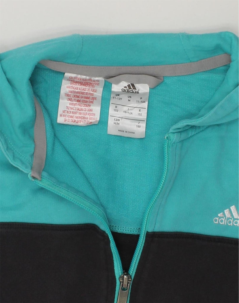 ADIDAS Girls Zip Hoodie Sweater 11-12 Years Blue Colourblock Cotton | Vintage Adidas | Thrift | Second-Hand Adidas | Used Clothing | Messina Hembry 