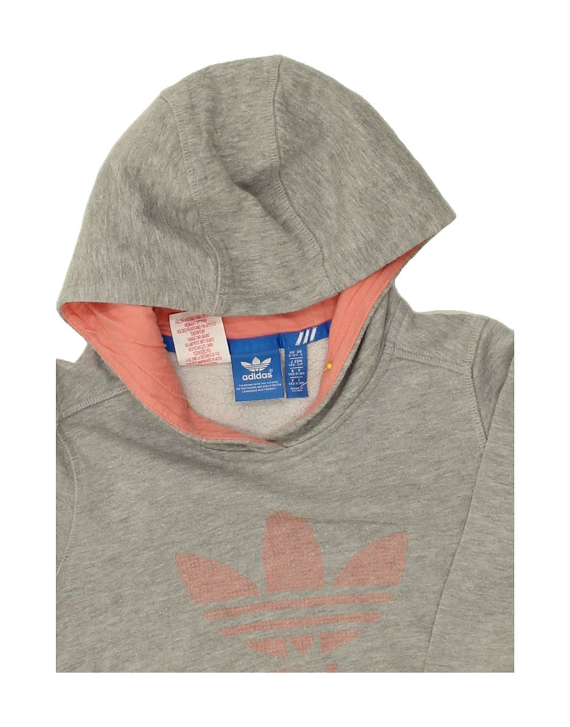 ADIDAS Girls Graphic Hoodie Jumper 9-10 Years Grey Cotton | Vintage Adidas | Thrift | Second-Hand Adidas | Used Clothing | Messina Hembry 