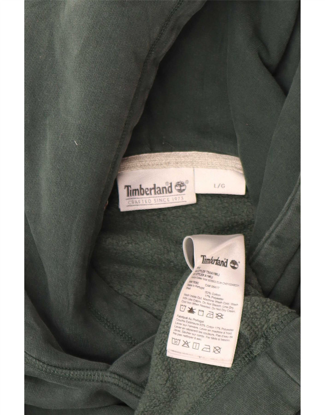 Timberland Mens Hoodie Jumper Large Green Cotton