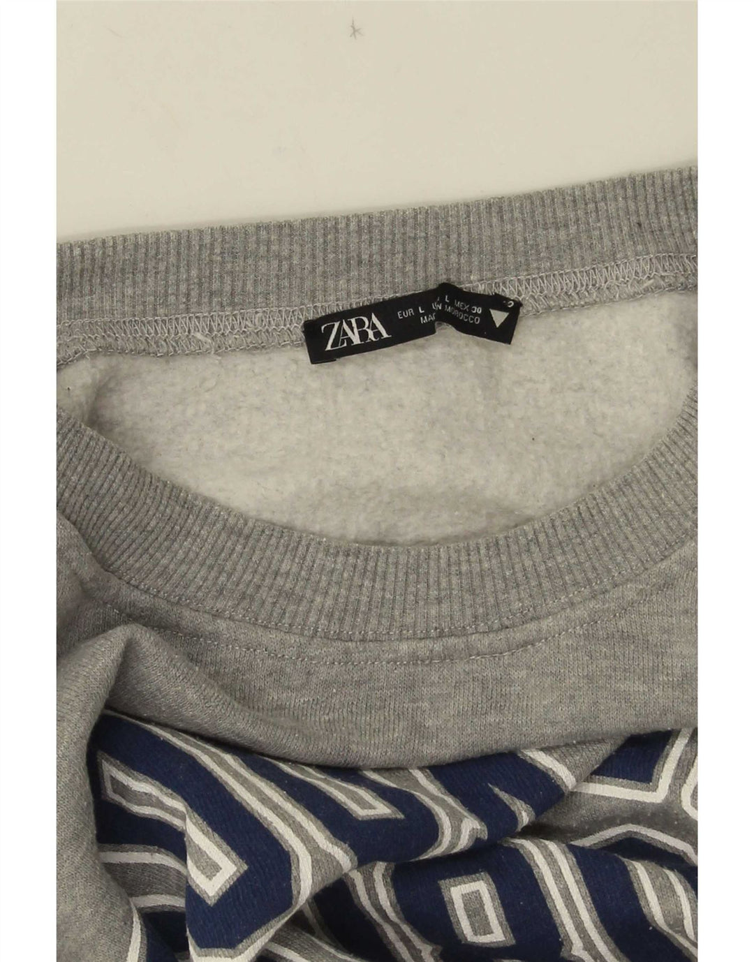 Zara Womens Crop Graphic Oversized Sweatshirt Jumper UK 16 Large Grey