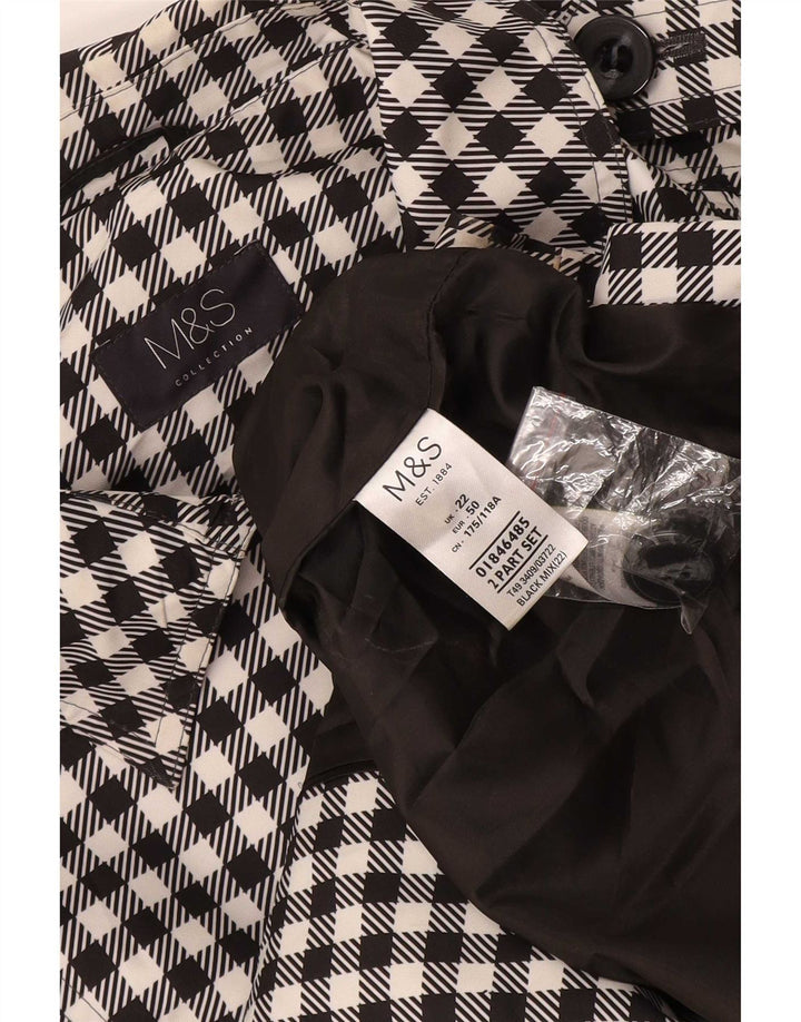 Marks & Spencer Womens Trench Coat UK 22 3XL Black Houndstooth Polyester