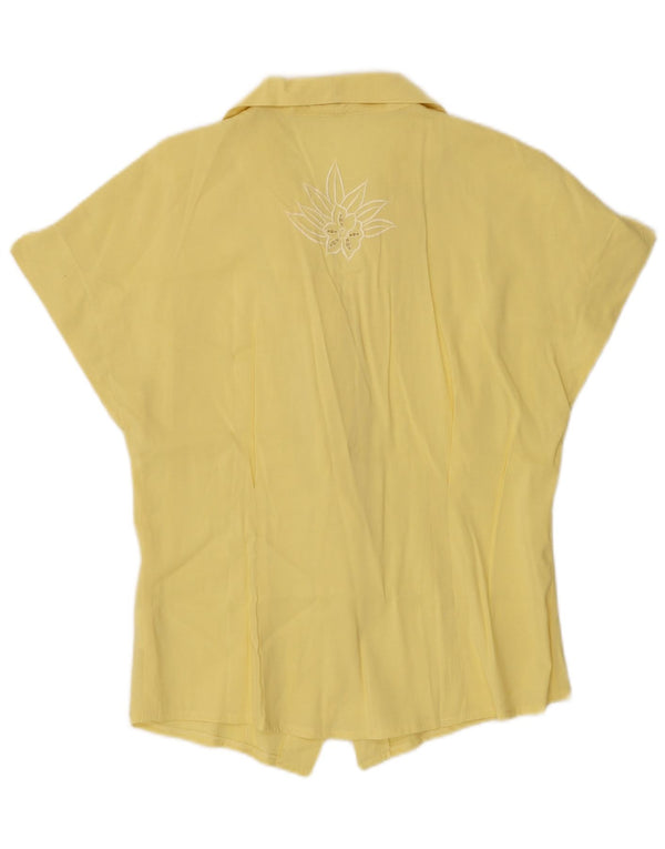 Vintage Womens Graphic Short Sleeve Shirt Blouse UK 12 Medium Yellow Floral