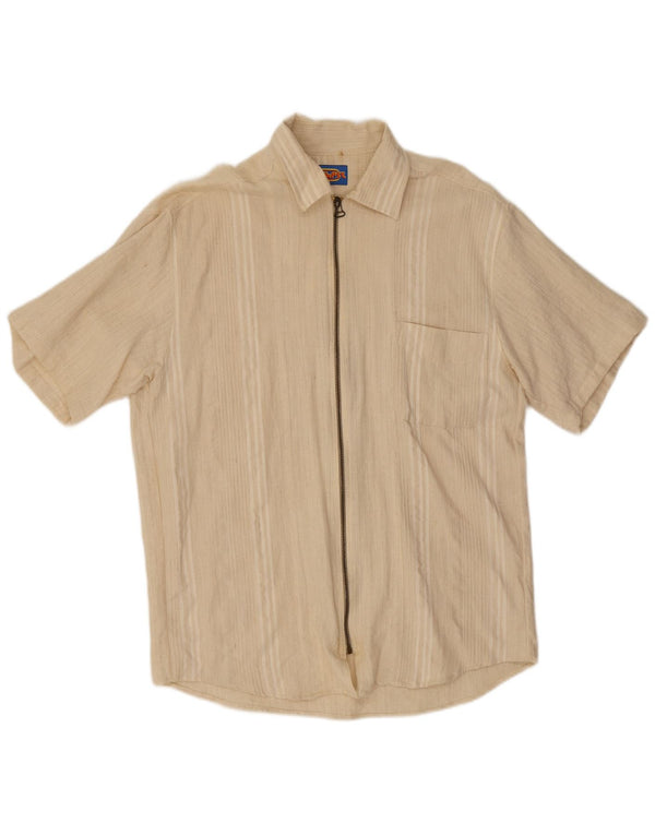 Vintage Mens Short Sleeve Shirt XL Beige Striped