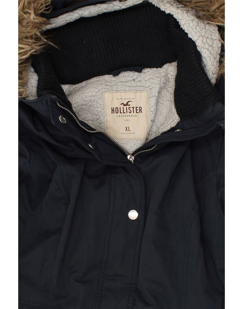 HOLLISTER Womens Hooded Parka Jacket UK 18 XL Navy Blue Polyester | Vintage Hollister | Thrift | Second-Hand Hollister | Used Clothing | Messina Hembry 