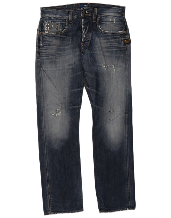 G-Star Mens Distressed Straight Jeans W33 L32 Blue Cotton