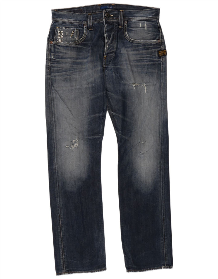 G-Star Mens Distressed Straight Jeans W33 L32 Blue Cotton