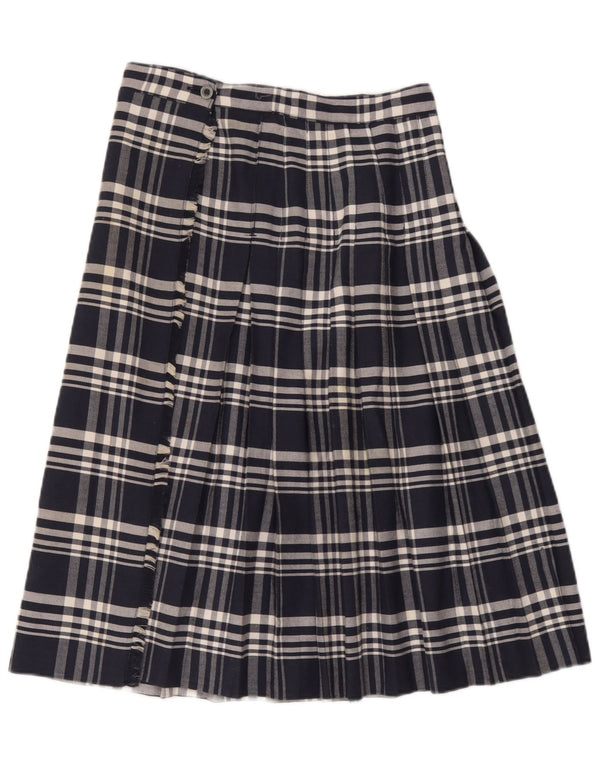 Vintage Womens Pleated Wrap Skirt W28 Medium Navy Blue Check