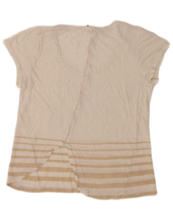 Fat Face Womens T-Shirt Top UK 14 Medium White Striped Linen