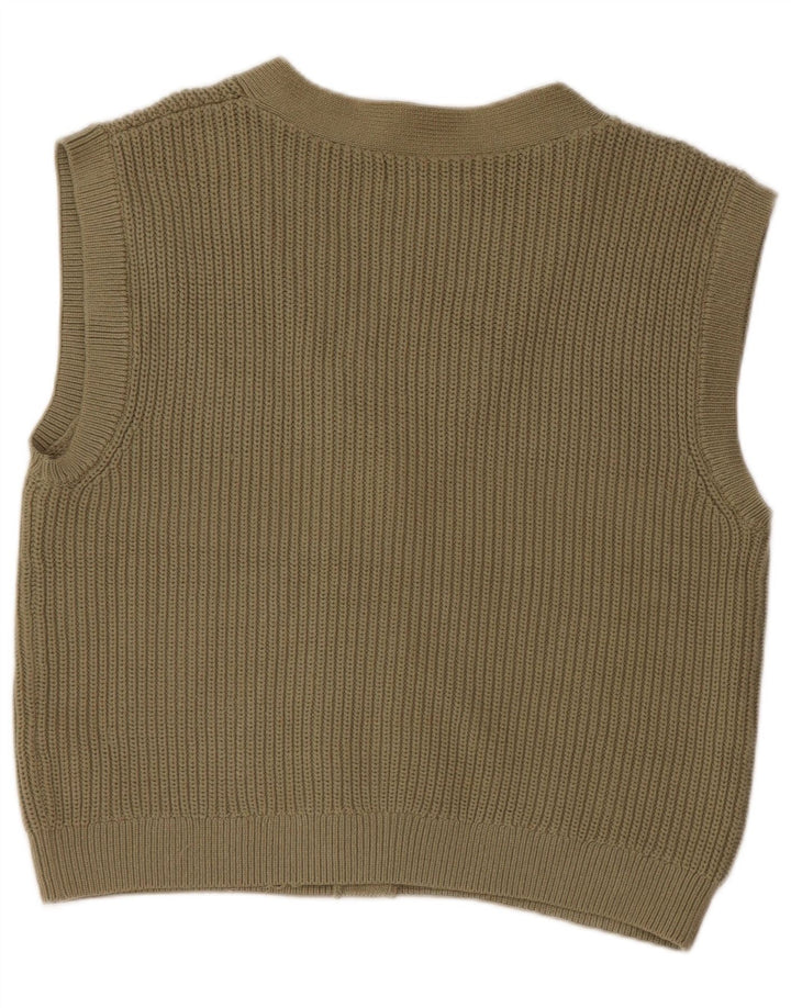 Marks & Spencer Womens Crop Sleeveless Cardigan Sweater UK 14 Medium Khaki