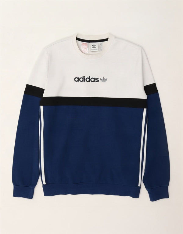 Adidas Boys Graphic Sweatshirt Jumper 15-16 Years White Colourblock Cotton