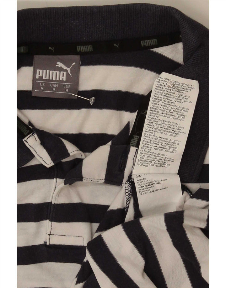 Puma Mens Polo Shirt Medium Navy Blue Striped Cotton
