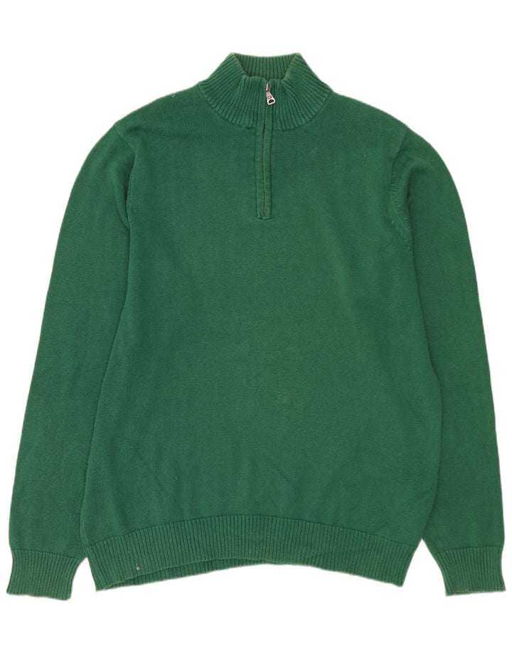 MARKS & SPENCER Mens Zip Neck Jumper Sweater Medium Green Cotton