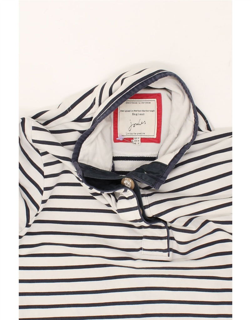 JOULES Womens Button Neck Sweatshirt Jumper UK 12 Medium  White Striped | Vintage Joules | Thrift | Second-Hand Joules | Used Clothing | Messina Hembry 