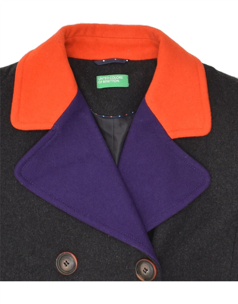 BENETTON Womens Pea Coat UK 8 Small Black Colourblock Wool | Vintage Benetton | Thrift | Second-Hand Benetton | Used Clothing | Messina Hembry 