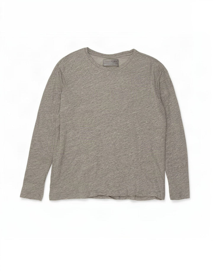 Zara Mens Top Long Sleeve Medium Grey Flecked Cotton