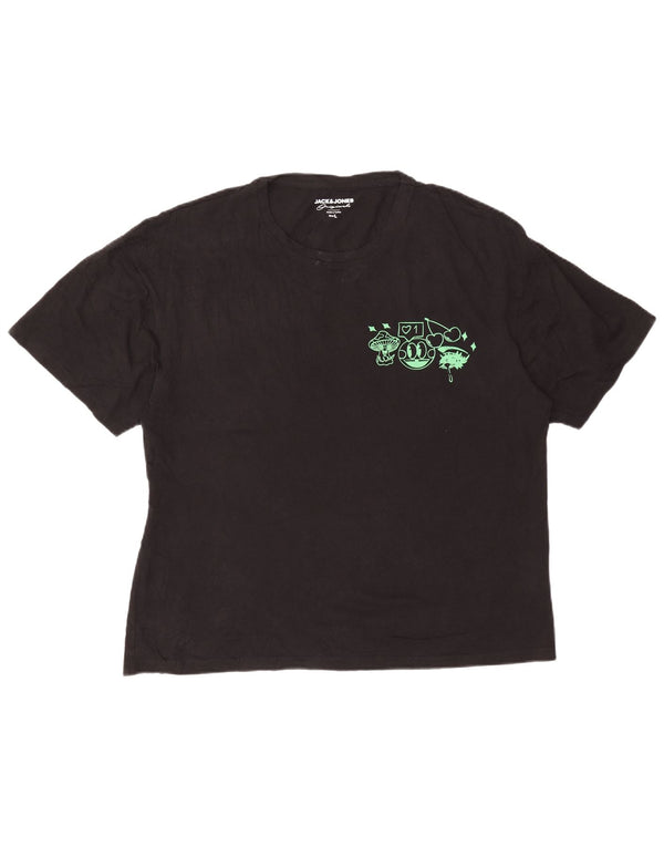 Jack & Jones Mens Graphic T-Shirt Top Large Black Cotton