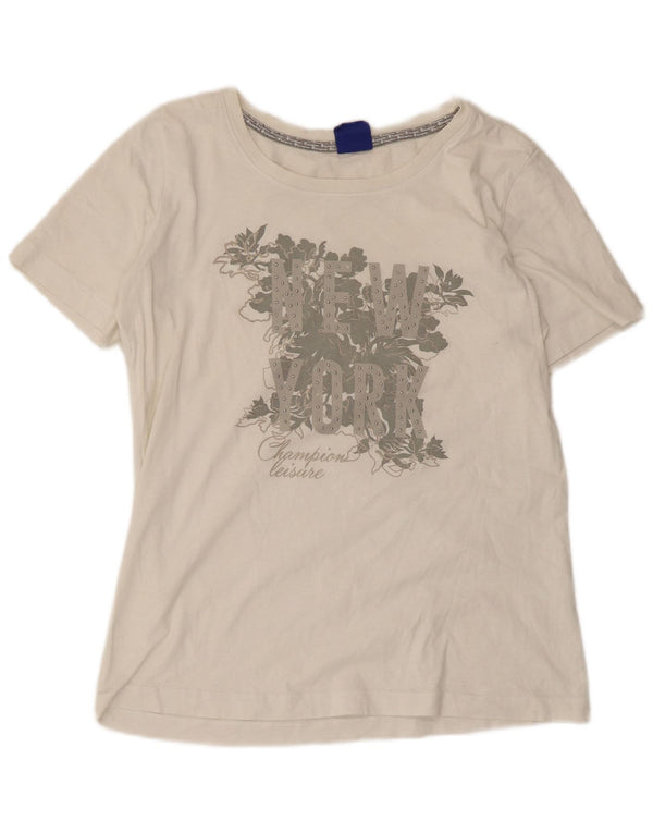 Champion Womens Graphic T-Shirt Top UK 14 Medium White